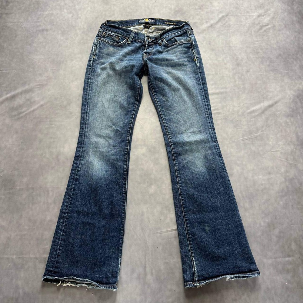 Lucky Brand Lil Maggie Jeans Womens 4/27 Blue Low Rise Bootcut Distressed Hem